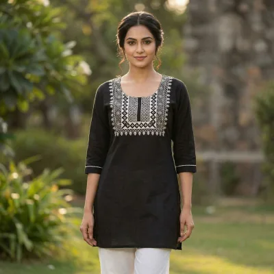 Black Rayon Thread Work Kurti